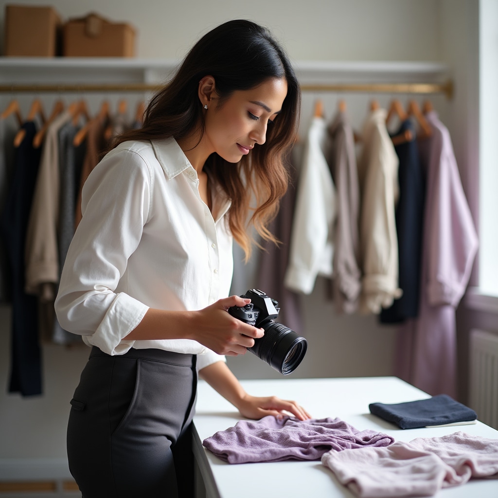 Consulente che fotografa capi nell'armadio