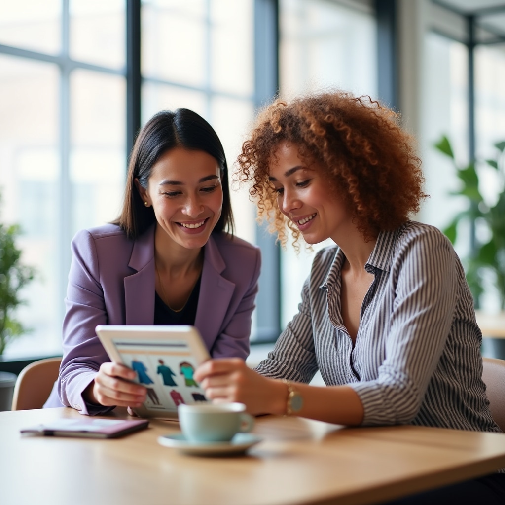 Consulente che esamina il catalogo digitale con il cliente