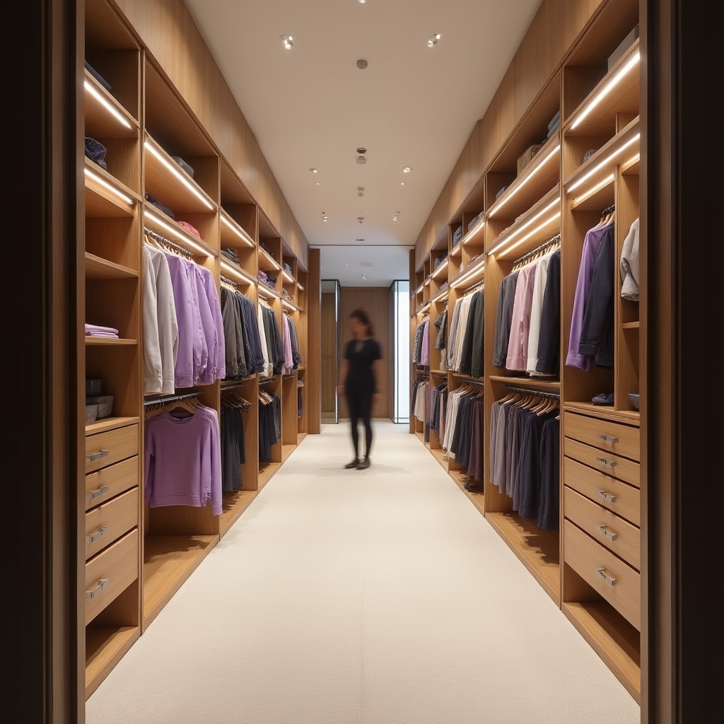 Panoramica completa di un guardaroba ben organizzato